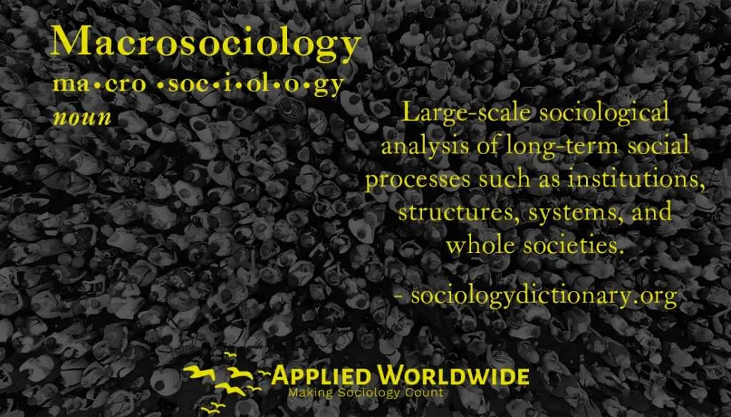 Macrosociology: Large-scale sociological analysis of long-term social processes such as institutions, structures, systems, and whole societies. 