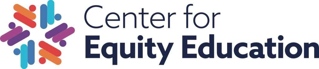 Logo for the Center for Equity Education featuring a star-shaped design in blue, purple, and organge.