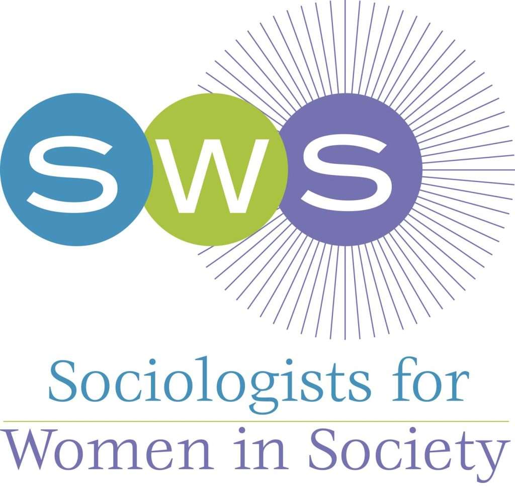 Logo for Sociologists for Women in Society Showing Sws in Blue, Green, and Purple.