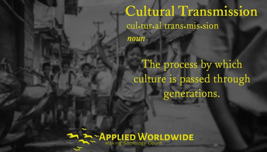 Graphic Defining Cultural Transmission As the Process by Which Culture is Passed Through Generations.