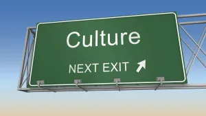 Photo of a Highway Exit Sign Reading "culture, Next Exit." As Seen in Talent Management