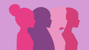 Title Graphic for Blog Titled "unveiling the Hidden Founding Mothers of Sociology" Showing Four Female Silhouettes in Pink and Purple Shades Against a Purple Backdrop.