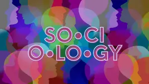 Blog Graphic for Essay Titled "why is Sociology Important? 4 Reasons to Lean on Sociology" Showing a Colorful Background and Mosaic of Human Faces with the Word "so•ci•o•lo•gy" Written Across the Center
