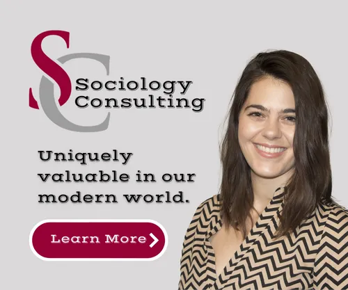 Advertisement for Applied Worldwide Sociology Consulting showing tagline "uniquely valuable in our modern world" and a "learn more" button.