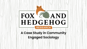 Title graphic for Applied Worldwide blog "Fox and Hedgehog: A Case Study in Community Engaged Sociology" showing the Fox and Hedgehog logo followed by the subtitle.